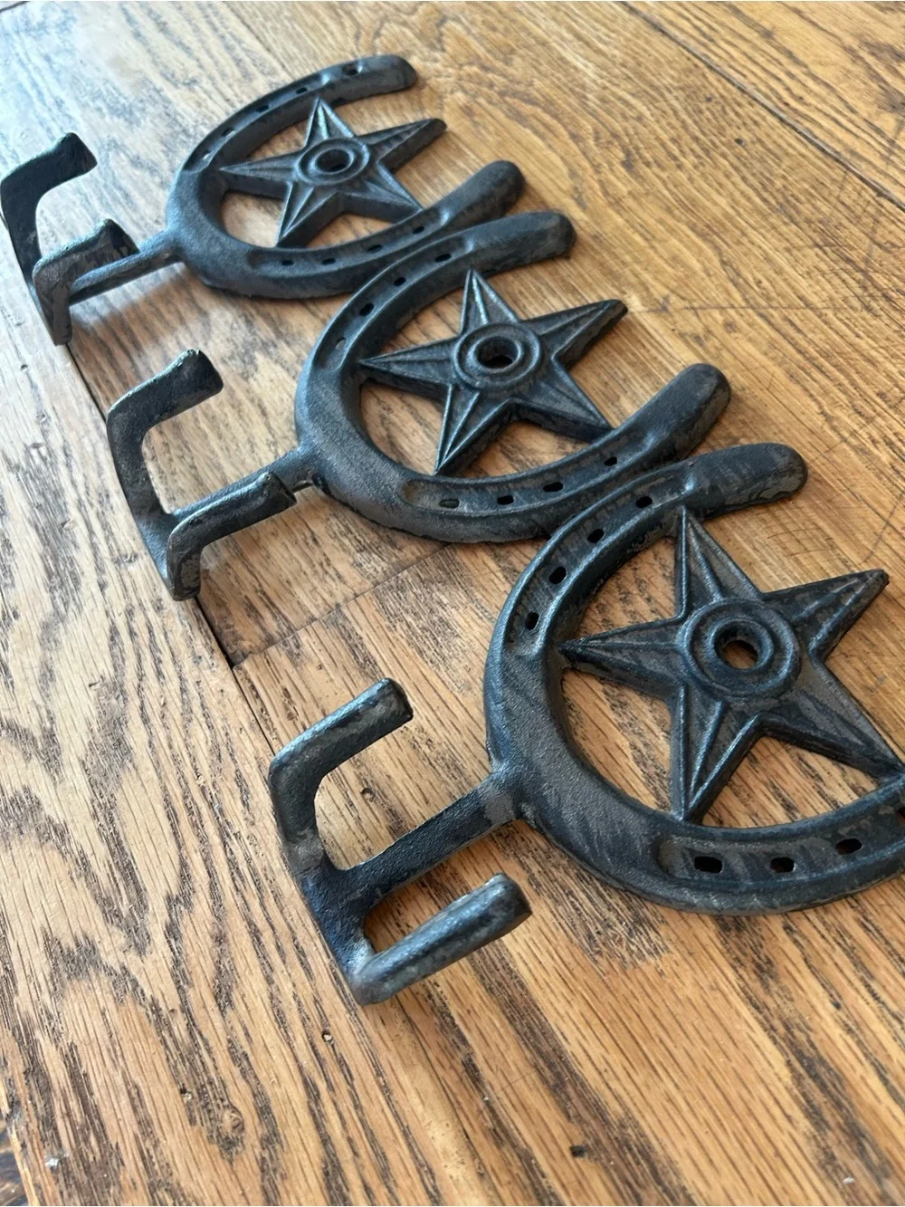 Western Black Cast Iron Horseshoe Star Wall Hook - Set of 3